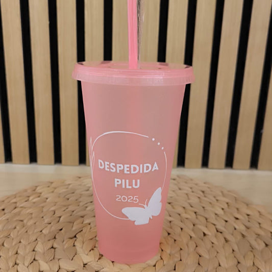 Vaso de Plástico con tapa y pajita